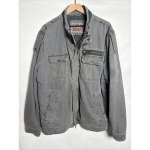 Levis Mens Military Jacket Gray Quilt Lined Full Zip Distressed - Size XL